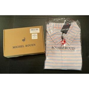 Michel Rouen Men's Performance Polo Short Sleeve Shirt Pink Blue Stripe Size 3XL